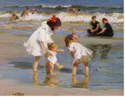 Children Playing At The Seashore by Edward Henry Potthast Pricing Limited Edition Print image