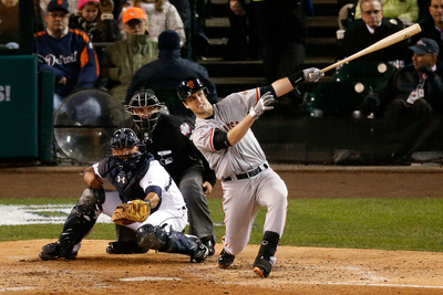 Detroit, Mi - October 28: Detroit Tigers V San Francisco Giants - Buster Posey And Max Scherzer by Leon Halip Pricing Limited Edition Print image