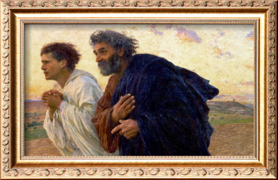 The Disciples Peter And John Running To Sepulchre On The Morning Of The Resurrection, Circa 1898 by Eugene Burnand Pricing Limited Edition Print image