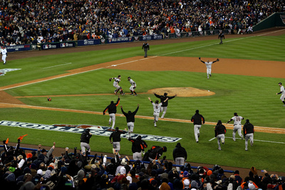 Detroit, Mi - Oct 28: Detroit Tigers V Sf Giants - Sergio Romo, Buster Posey And Miguel Cabrera by Jonathan Daniel Pricing Limited Edition Print image