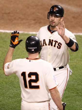 Texas Rangers V San Francisco Giants, Game 1: Travis Ishikawa, Nate Schierholtz by Petersen Christian Pricing Limited Edition Print image