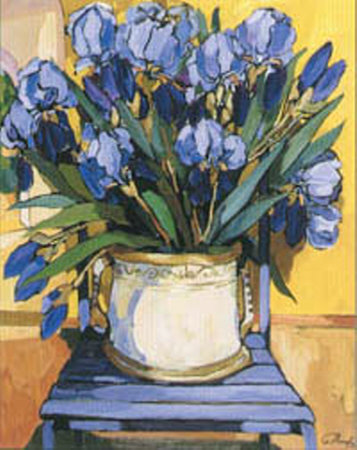 Irises On Grey Chair by Alush Shima Pricing Limited Edition Print image