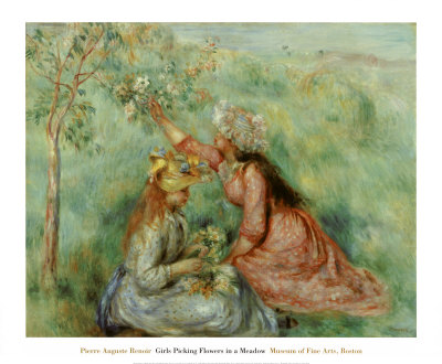 Girls Picking Flowers In A Meadow by Pierre-Auguste Renoir Pricing Limited Edition Print image