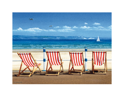 Four Red Deckchairs by Margaret Heath Pricing Limited Edition Print image