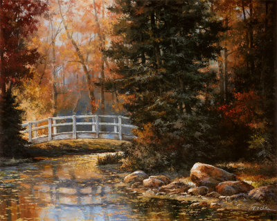 Foot Bridge In The Woods by T. C. Chiu Pricing Limited Edition Print image