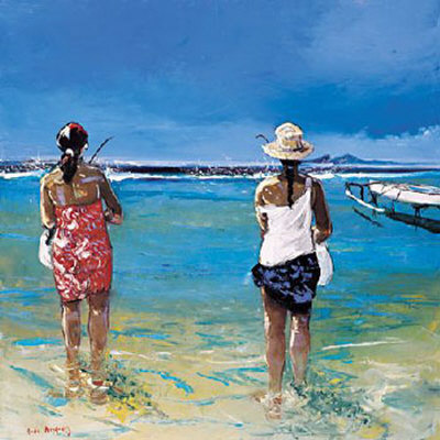 Deux Femmes A La Peche by Andre Deymonaz Pricing Limited Edition Print image