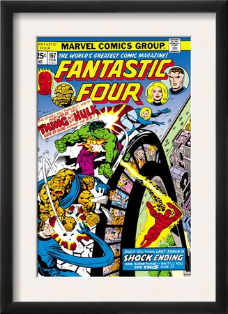 Fantastic Four N167 Cover: Hulk, Thing, Mr. Fantastic, Invisible Woman And Human Torch Fighting by George Perez Pricing Limited Edition Print image