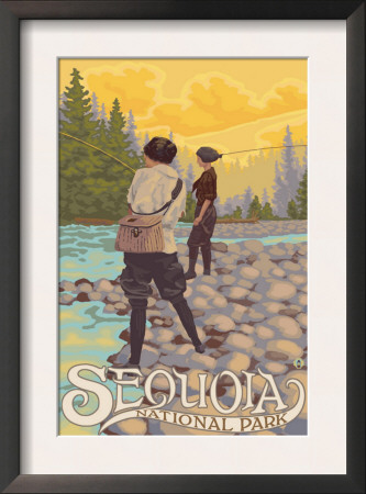 Sequoia Nat'l Park - Women Fishing - Lp Poster, C.2009 by Lantern Press Pricing Limited Edition Print image