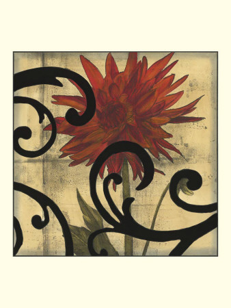 Dahlias & Scrolls Ii by Jennifer Goldberger Pricing Limited Edition Print image