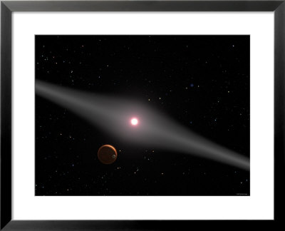View Of A Hypothetical Terrestrial Planet And Moon Orbiting The Red Dwarf Star Au Microscopii by Stocktrek Images Pricing Limited Edition Print image