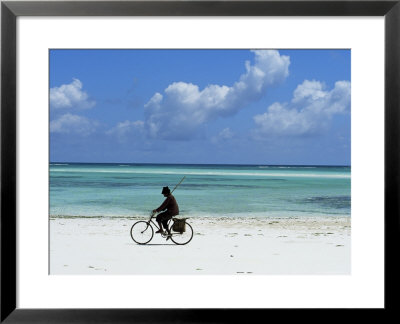 A Man Riding His Bicycle Of Kiwengwa Beach, Island Of Zanzibar, Tanzania, East Africa, Africa by Yadid Levy Pricing Limited Edition Print image