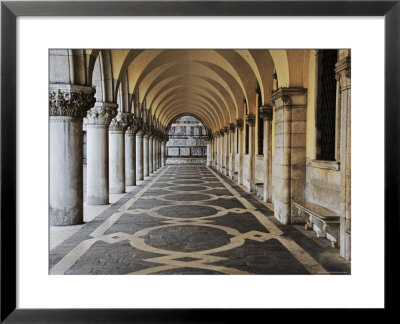 Columns And Archways Along Patterned Passageway At The Doge's Palace, Venice, Italy by Dennis Flaherty Pricing Limited Edition Print image
