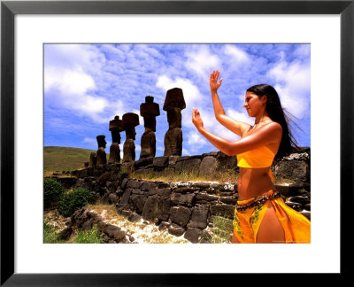 Woman In Costume At Ahu Tongarriki, Tapati Festival, Rapa Nui, Easter Island, Chile by Bill Bachmann Pricing Limited Edition Print image