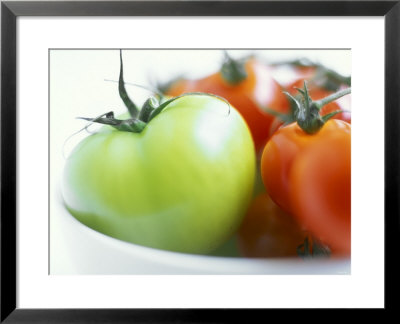 Green Tomato With Red Tomatoes In A Bowl by David Loftus Pricing Limited Edition Print image