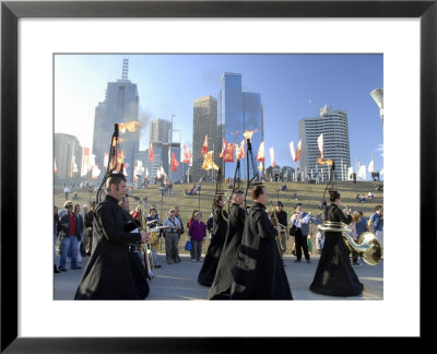 Orchestra Ulik And Le Snob Gliding Along River Bank, Melbourne City Festival At Birrarung Marr by Mark Avellino Pricing Limited Edition Print image