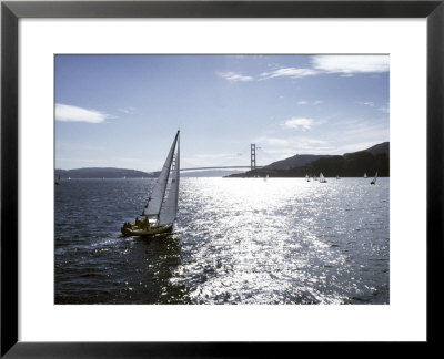 Boat Sails Toward The Golden Gate Bridge On San Francisco Bay by Rex Stucky Pricing Limited Edition Print image
