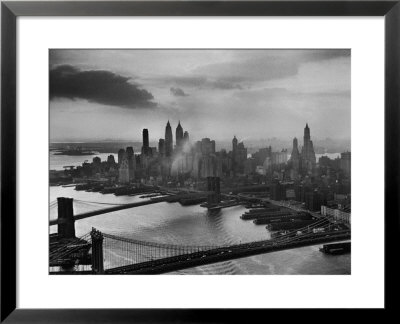 View Of New York City Behind The Bridges That Are Hovering Over The East River by Dmitri Kessel Pricing Limited Edition Print image