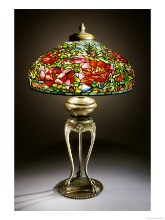 An Important Elaborate Peony Leaded Glass And Bronze Table Lamp by Tiffany Studios Pricing Limited Edition Print image