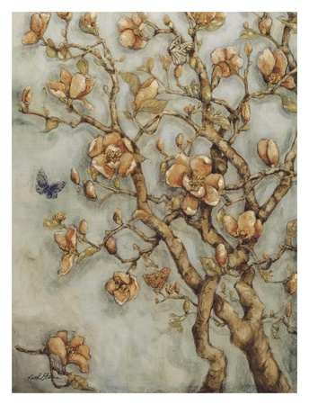 Pink Magnolia On Blue Linen by Nicole Etienne Pricing Limited Edition Print image