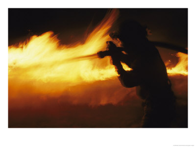 Fire-Fighter Battling A Blaze At Night by Mark Thiessen Pricing Limited Edition Print image