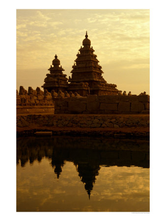 Shore Temples Reflected In Pond, Mamallapuram, Tamil Nadu, India by Greg Elms Pricing Limited Edition Print image