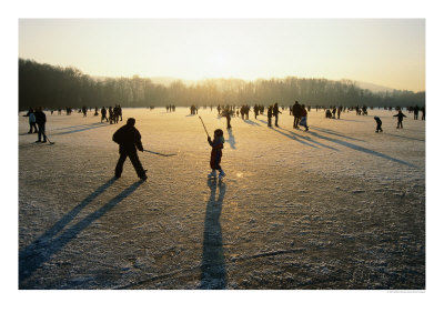 Ice Hockey On Frozen Katzensee Lake, Zurich, Switzerland by Martin Moos Pricing Limited Edition Print image