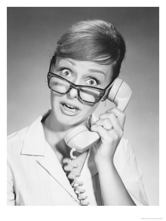 Woman With Glasses Using Telephone by Ewing Galloway Pricing Limited Edition Print image