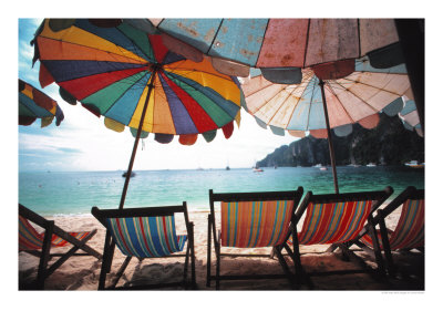 Umbrellas And Chairs On Beach, Thailand by Jacob Halaska Pricing Limited Edition Print image