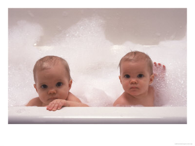 Twin Babies Taking A Bath Together by Kevin Leigh Pricing Limited Edition Print image