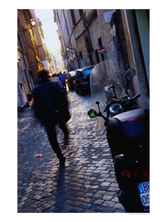 Man Walking Down Street Of Trastevere Rome, Italy by Glenn Beanland Pricing Limited Edition Print image