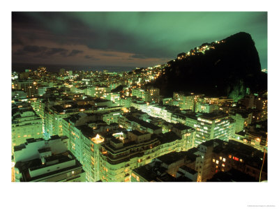 Copacabana And Ipanema Districts At Night, Brazil by Jeff Greenberg Pricing Limited Edition Print image