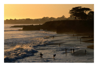 Swimmers On Beach At Sunset, Santa Cruz, Usa by John Elk Iii Pricing Limited Edition Print image