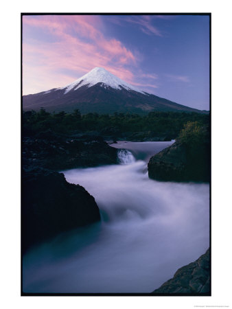 Twilight View Of Rio Petrohue Winding Through Rocks With Osorno Volcano In The Background by George F. Mobley Pricing Limited Edition Print image