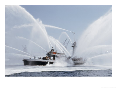 A Fireboat Sprays Jets Of Water by Joseph Baylor Roberts Pricing Limited Edition Print image
