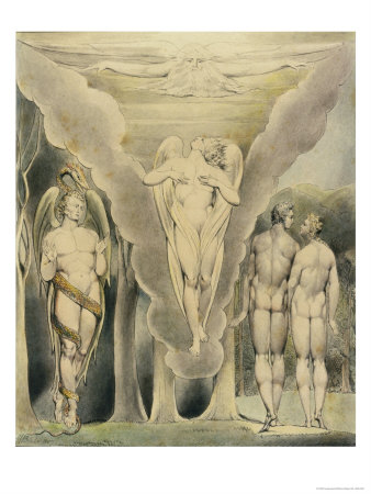 Satan Spying On Adam And Eve And Raphael's Descent by William Blake Pricing Limited Edition Print image
