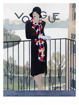 Vogue Cover - September 1928 by Pierre Mourgue Pricing Limited Edition Print image