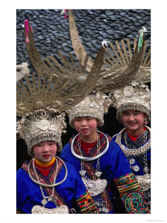Children In Costumes Of The Miao Women, Kaili, China by Keren Su Pricing Limited Edition Print image