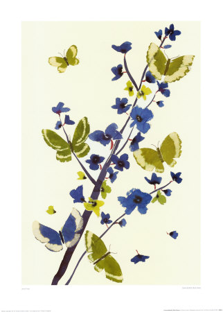 Green Butterfly, Blue Flower by Jenny Frean Pricing Limited Edition Print image