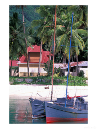 Colorful Sailboats At Harbor, Seychelles by Nik Wheeler Pricing Limited Edition Print image