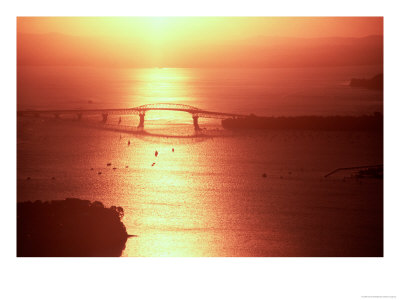 Auckland Harbour Bridge And Waitemata Harbour At Dusk, New Zealand by David Wall Pricing Limited Edition Print image