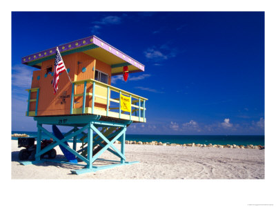 Life Guard Station, South Beach, Miami, Florida, Usa by Terry Eggers Pricing Limited Edition Print image