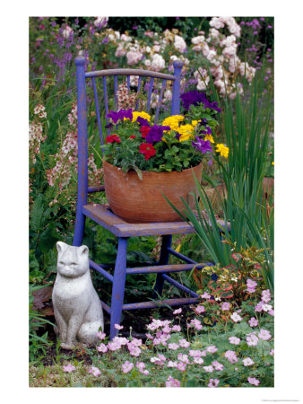 Mixed Flowers And Old Chair, Seattle, Washington, Usa by Terry Eggers Pricing Limited Edition Print image