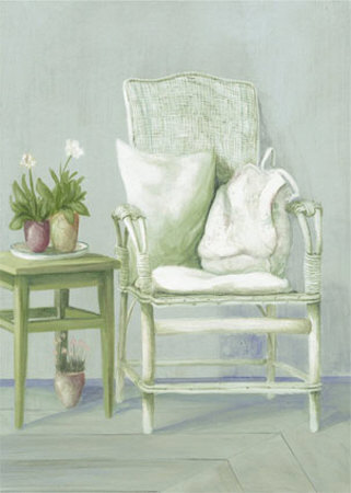 White Wicker Chair With Pillows by Lucciano Simone Pricing Limited Edition Print image
