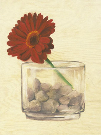 Red Flower In Bowl With Rocks by David Col Pricing Limited Edition Print image