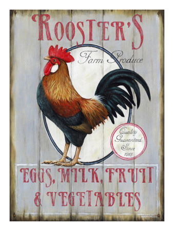 Rooster's Farm Produce by Lesley Hallas Pricing Limited Edition Print image