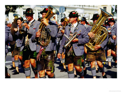 Male Marching Band In Traditional Costume During Oktoberfest, Munich, Germany by Krzysztof Dydynski Pricing Limited Edition Print image