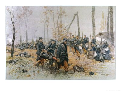 As He Is Carried On A Stretcher By His Comrades A Dying French Soldier Makes His Last Salute by Georges Scott Pricing Limited Edition Print image