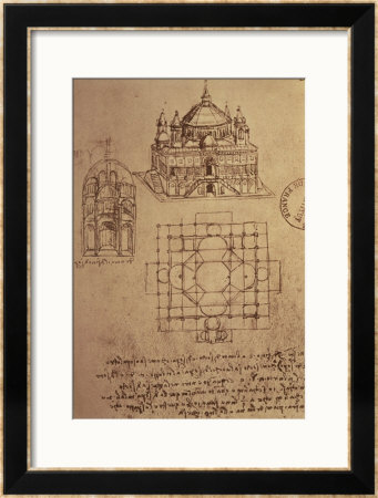 Sketch Of A Square Church With Central Dome And Minaret by Leonardo Da Vinci Pricing Limited Edition Print image