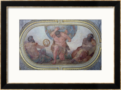 Hercules Supporting The World Flanked By Euclid And Ptolemy, From The Camerino, 1596 by Annibale Carracci Pricing Limited Edition Print image