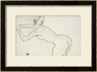 Female Nude Kneeling And Bending Forward To The Left, 1918 by Egon Schiele Pricing Limited Edition Print image
